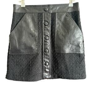 CHRISTIAN LACROIX | Black Boucle Vegan Croc Leather Button front Mini Skirt Sz 2